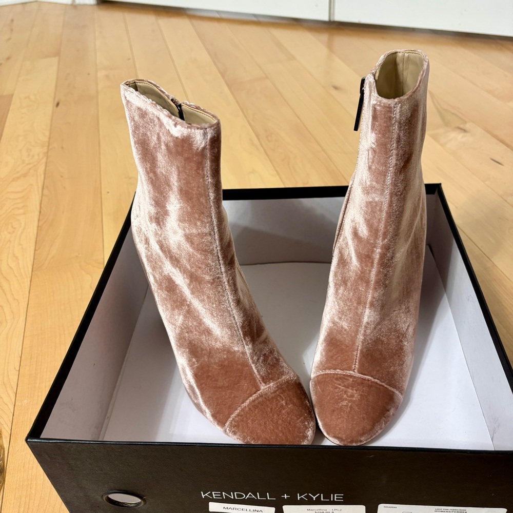 Kendall & Kylie Pastel Pink Velvet Ankle Boots with 4 Inch Chunky Heel